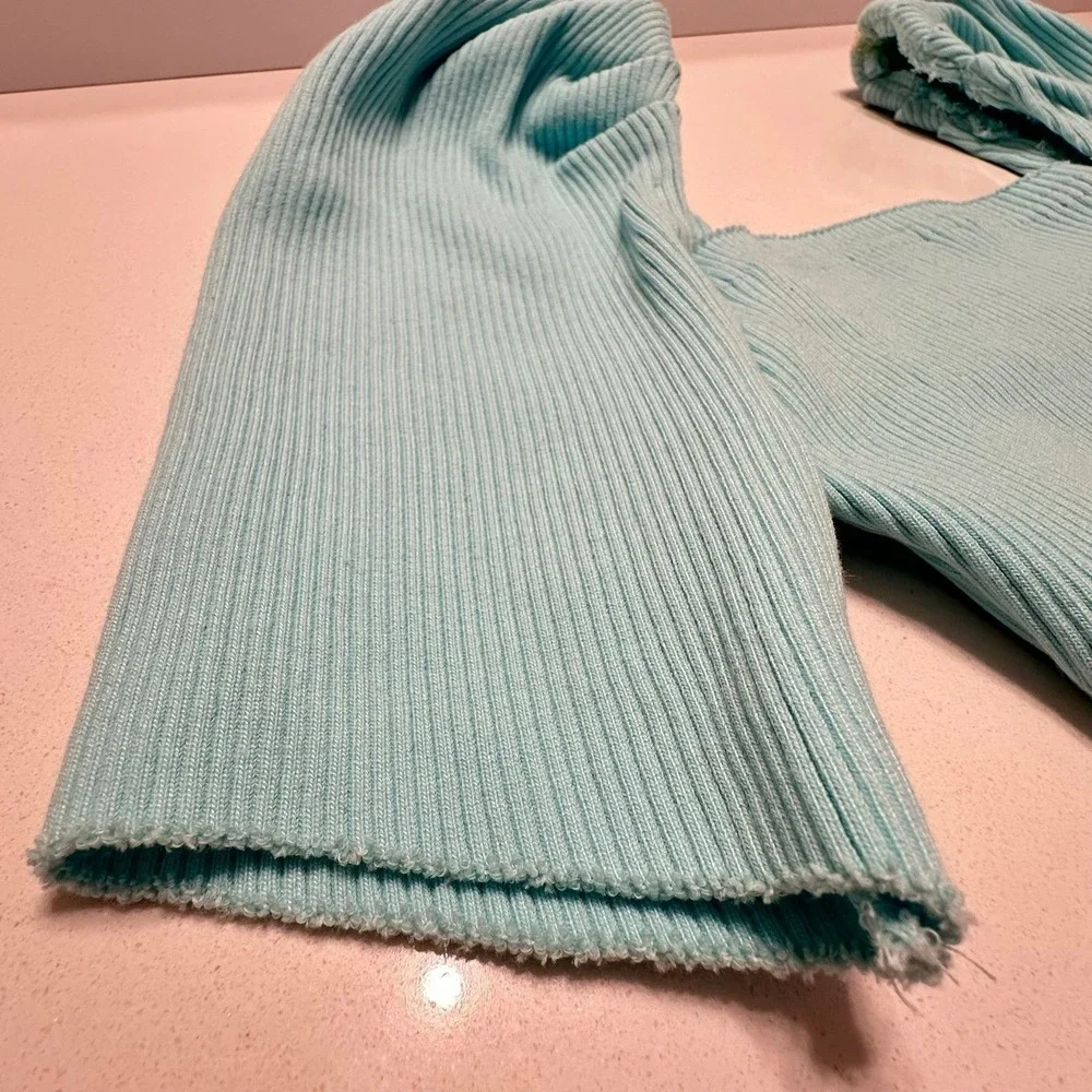 Fashion Nova Two Piece Ribbed Set Blue Turquoise Size Small Rare Jewel Skirt Set